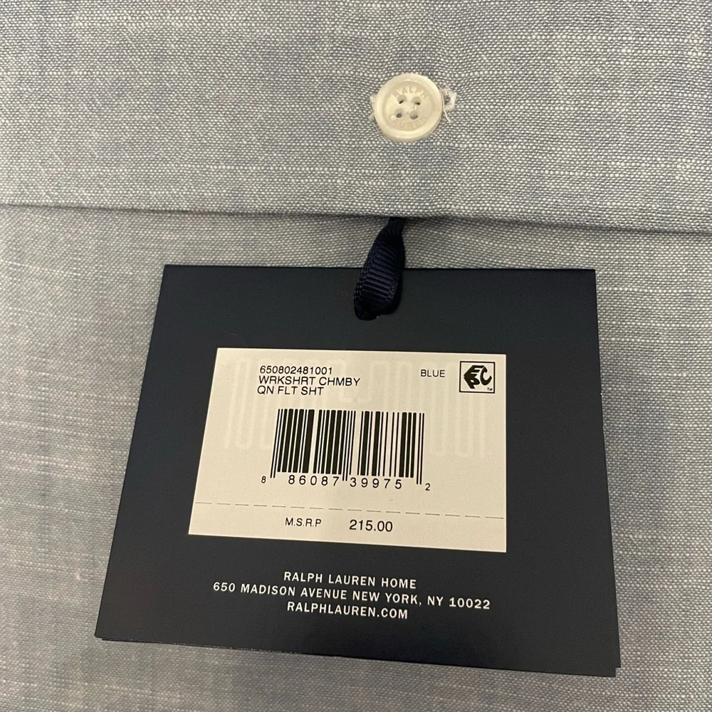 Ralph Lauren Queen Flat Sheet Workshirt Chambray in Blue NEW MSRP $215